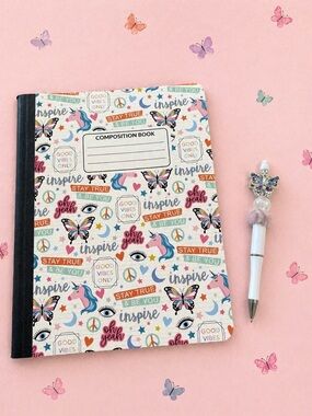Beautiful rhinestone with faux fur bead, butterfly pen & Cute matching Notebook